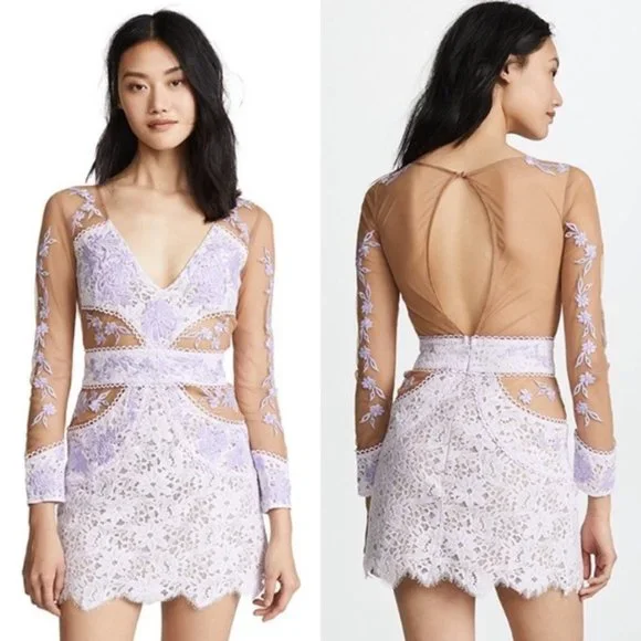 For Love and Lemons Matador Tulle Floral Lace Dress in Lilac Purple - Size Small - Picture 2 of 15